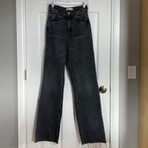 Zara High-waisted Wide Leg Acid-wash Black Jeans, Size 2